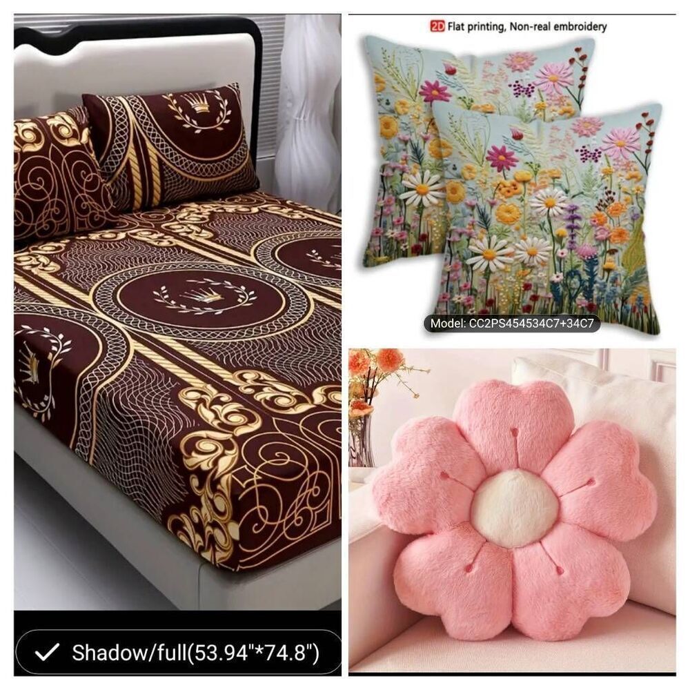 Bedding, flower pillow and pillow cases bundle